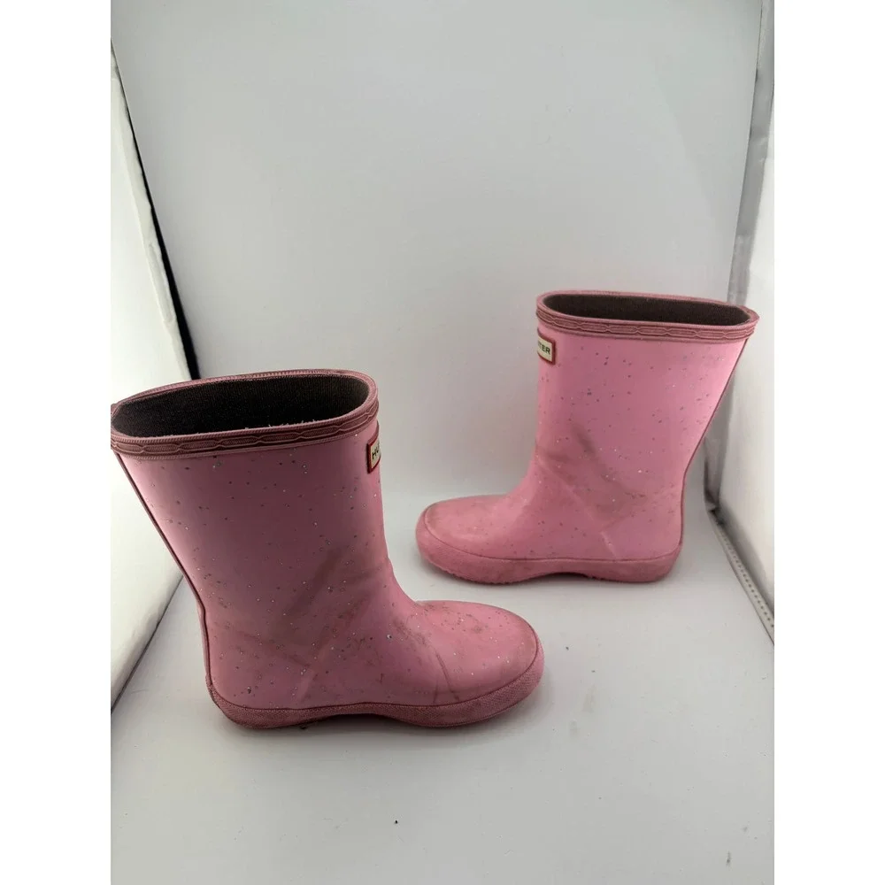 Hunter Kids First Classic Glitter Pink Rain Boots Toddler Size 9 Waterproof